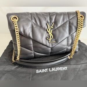 SAINT LAURENT YSL Small Lou Lou Puffer Shoulder Bag in Quilted Black Leather